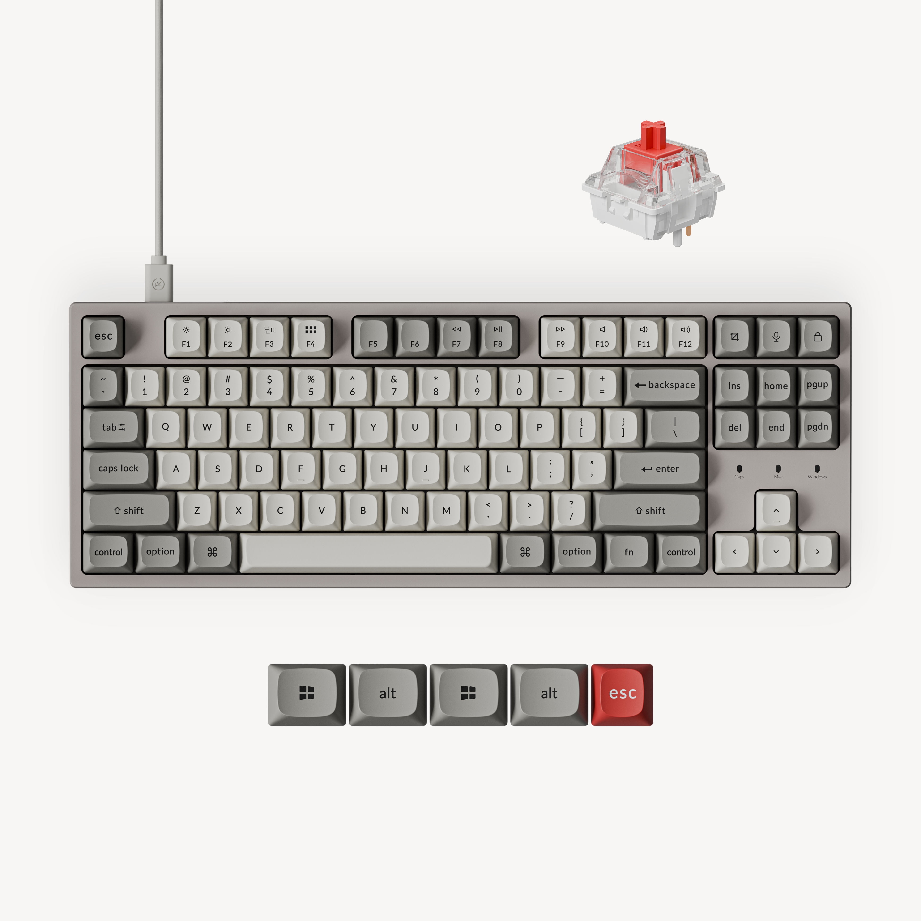 Keychron C1 Pro 8K QMK Wired Custom Mechanical Gaming Keyboard TKL, Keychron Super Linear Red Switch