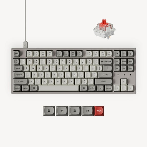 Keychron C1 Pro 8K QMK Wired Custom Mechanical Gaming Keyboard TKL, Keychron Super Linear Red Switch