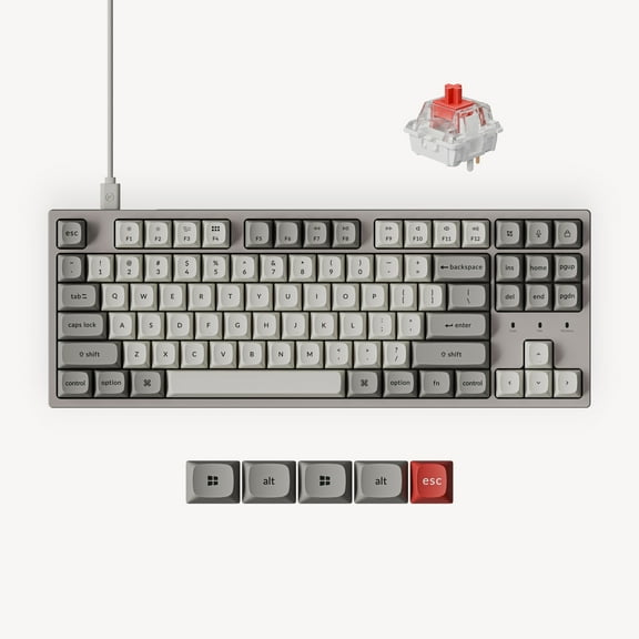 Keychron C1 Pro 8K QMK Wired Custom Mechanical Gaming Keyboard TKL, Keychron Super Linear Red Switch