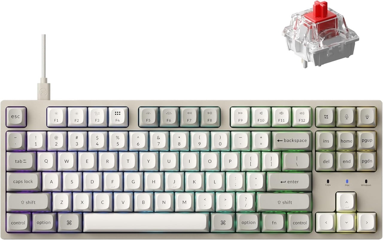 Keychron C1 Pro QMK Wired Custom Mechanical Keyboard, TKL Layout Launcher Support with Keychron Super Linear Red Switch, OSA PBT Keycaps Compatible for Mac Windows Linux - Retro