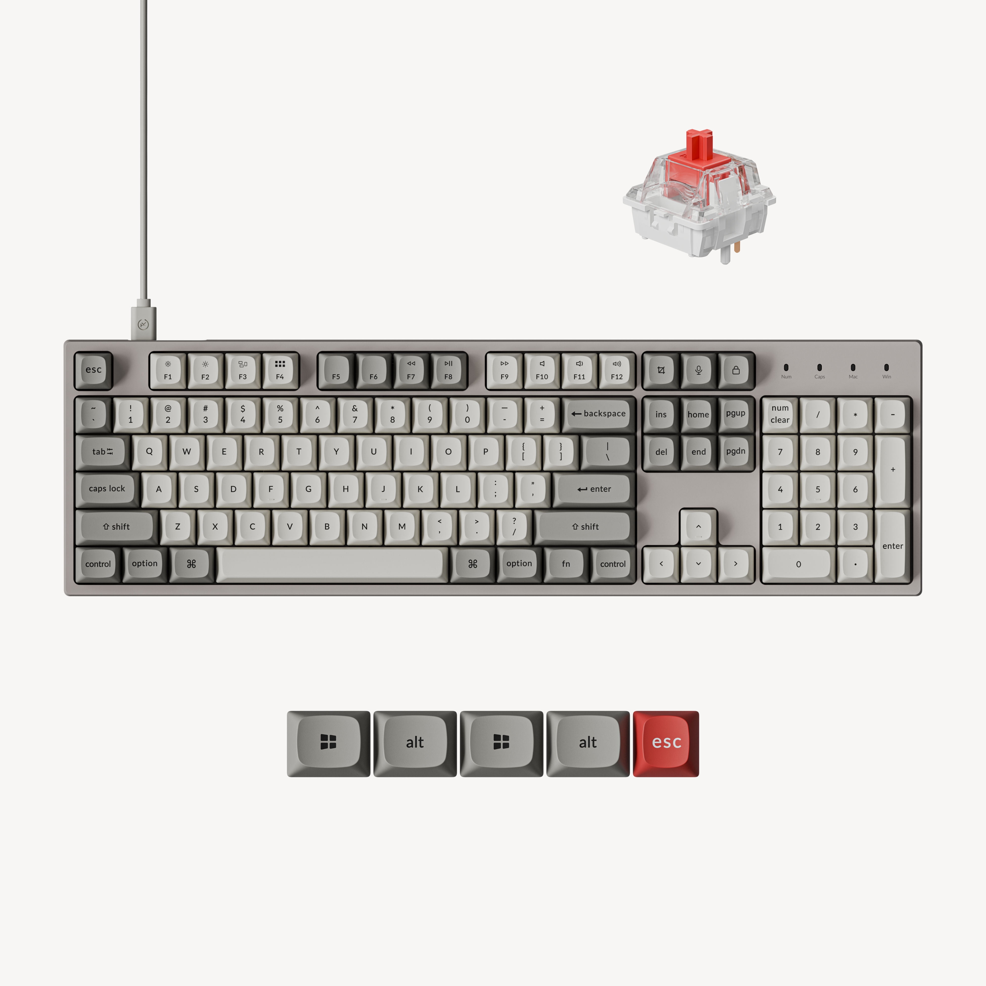Keychron C2 Pro 8K 100% Full Size QMK Wired Custom Mechanical Gaming Keyboard TKL, Keychron Super Linear Red Switch