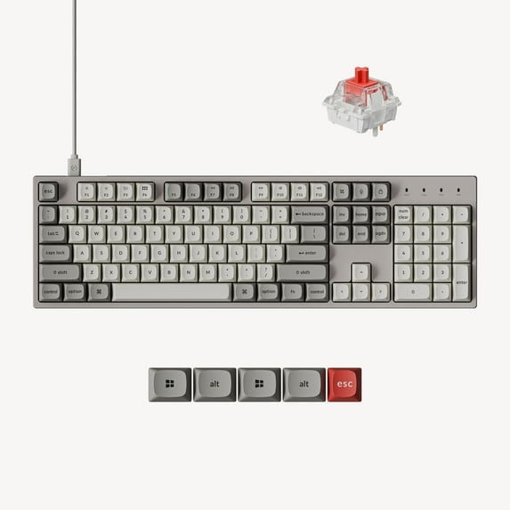 Keychron C2 Pro 8K 100% Full Size QMK Wired Custom Mechanical Gaming Keyboard TKL, Keychron Super Linear Red Switch