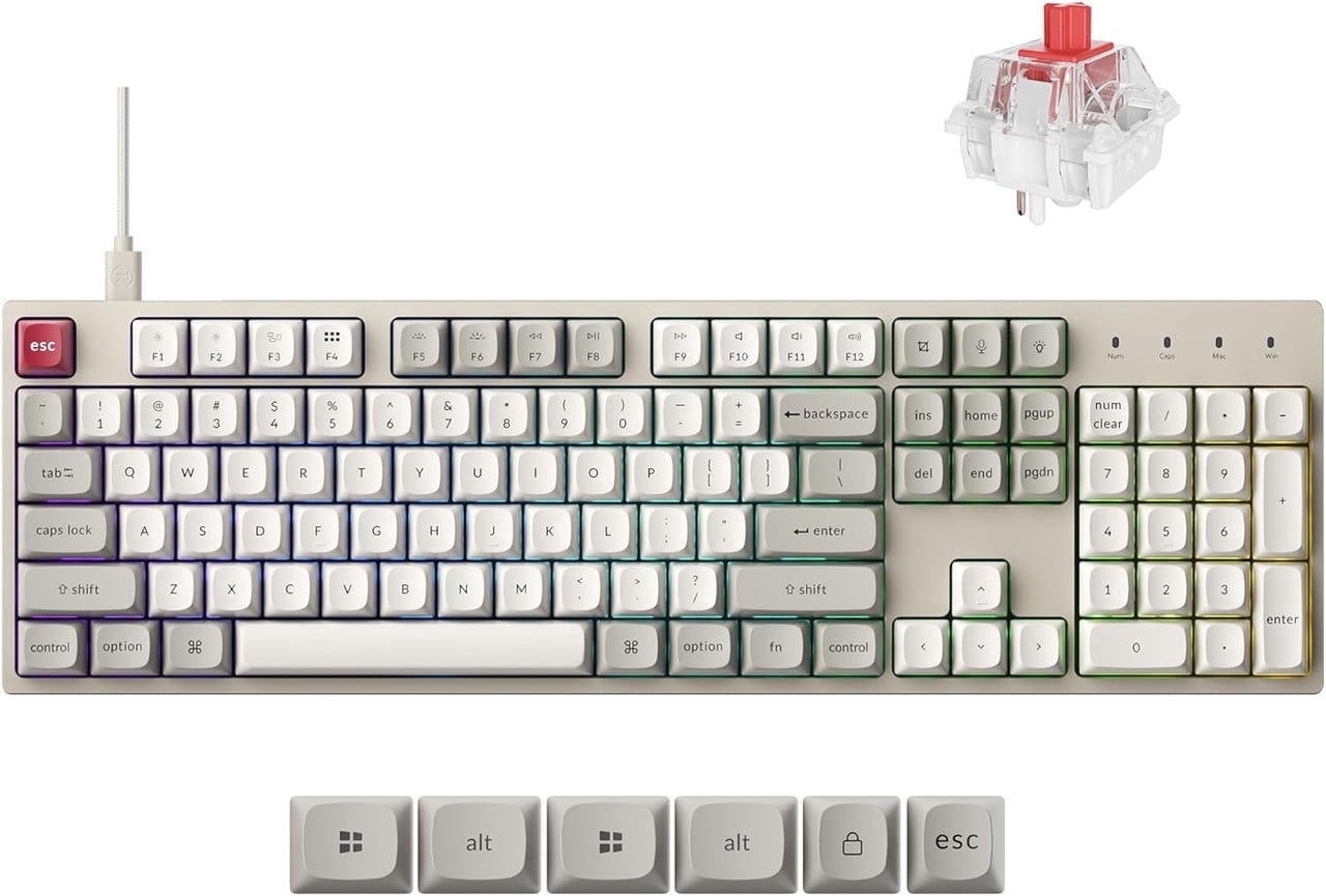 Keychron C2 Pro Wired Custom Mechanical Keyboard with Keychron Super Linear Red Switch, Full Size Custom RGB Backlit, OSA PBT Double Shot Keycaps Compatible with Mac Windows Linux - Retro