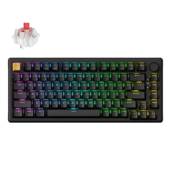 Keychron J2 Wireless Mechanical Keyboard, 2.4 GHz Bluetooth QMK 75% Layout RGB with Knob, Hot-swappable Red Switch Compatible with Mac Windows Linux for Gaming Office - Black
