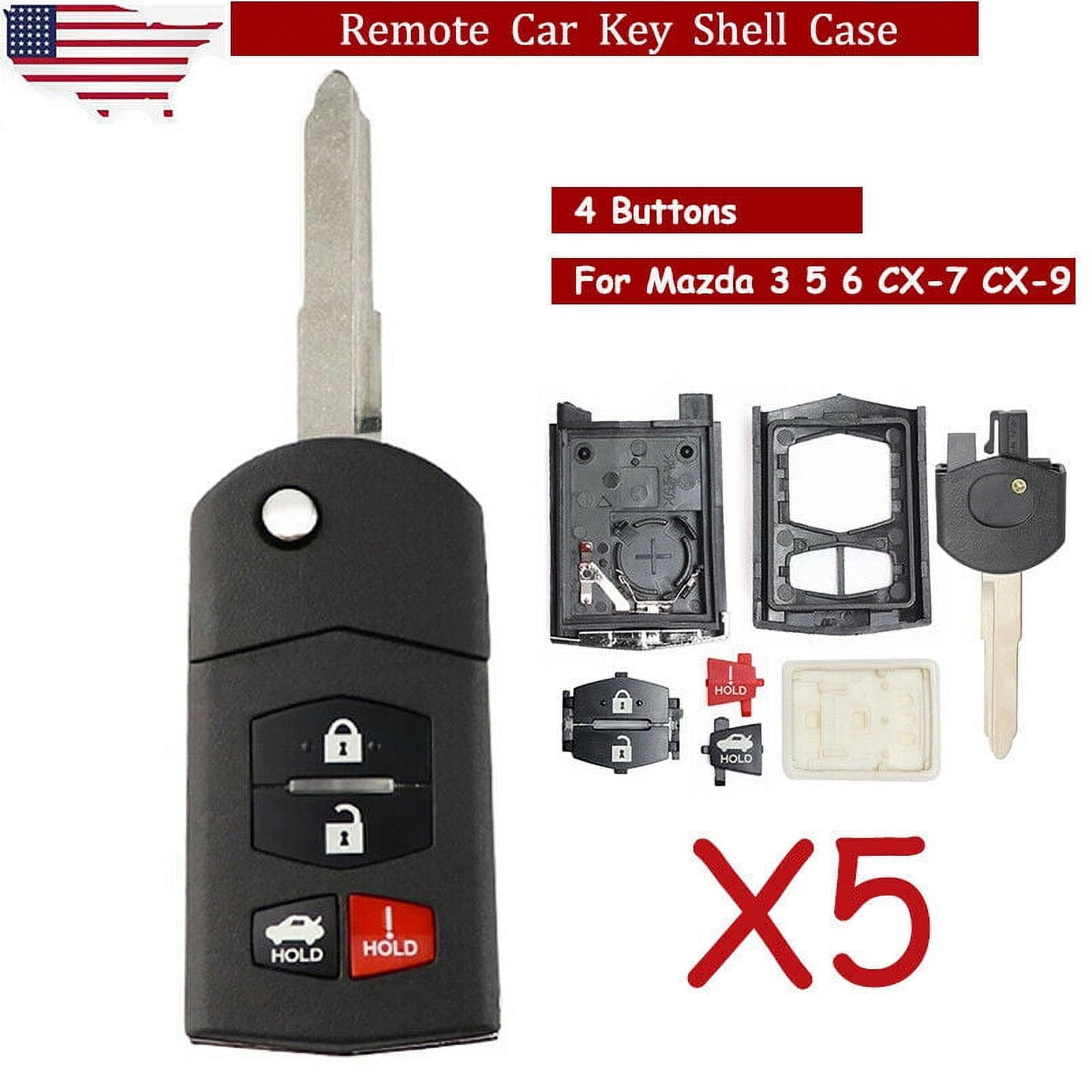 Keyecu 5 Pieces for Mazda 3 5 6 RX8 CX7 CX9 CX-7 CX-9 2007 2008 2009 2010  2011 Flip Remote Key Shell Case 4 Buttons 