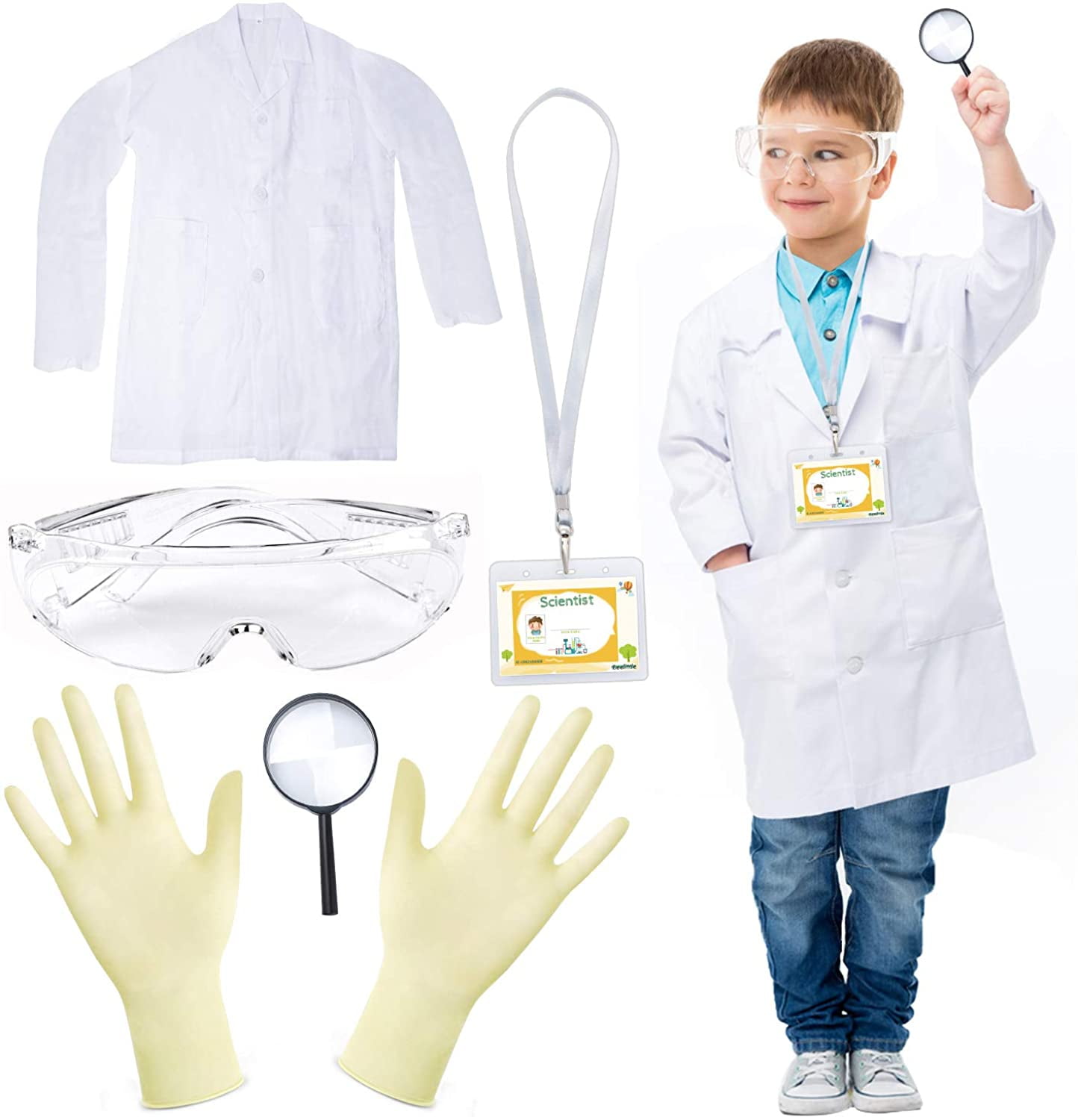 Keyecu Kids Scientist Lab Coat Costume Dress Up with Goggles ID