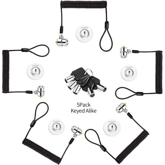 Keyed Alike 5Pack Security Hardware Cable Lock Kit,Retractable Cable Lock Portable Keyed Laptop Lock 5Keys 6.2Ft for Monitors, Laptops, MacBooks, Tablets, iPad,Mac mini,