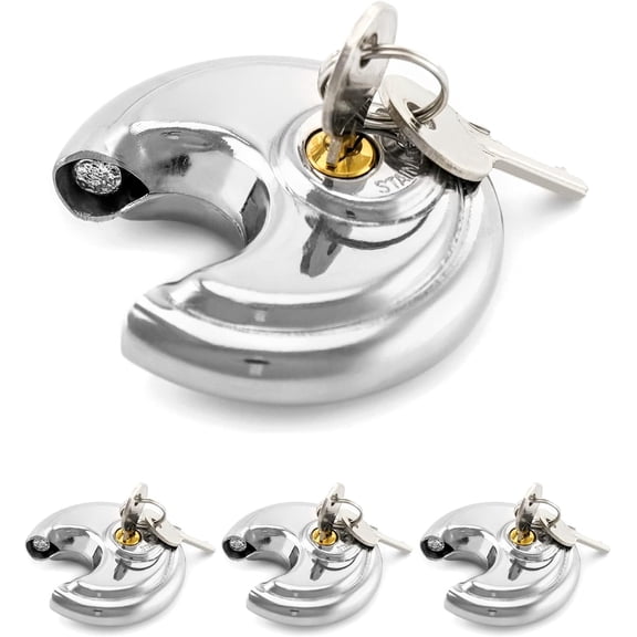 Keyed Alike Disc Padlock, 4 Pack Stainless Steel Discus Lock with 3/8-Inch Shackle, 2-3/4 in Wide, for Garages, Fence, Sheds and Storage Unit