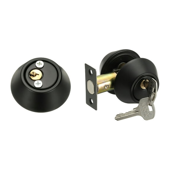 Uxcell Cylinder Deadbolt Door Lock Round Entry Front Door Handle Sets for Door Black