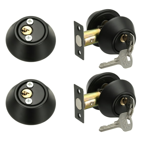 Keyed Alike Double Cylinder Deadbolt Door Lock Round Entry Both Side Door Lock for Door Thickness 1.2-2 Inch (Black, Pack of 2)