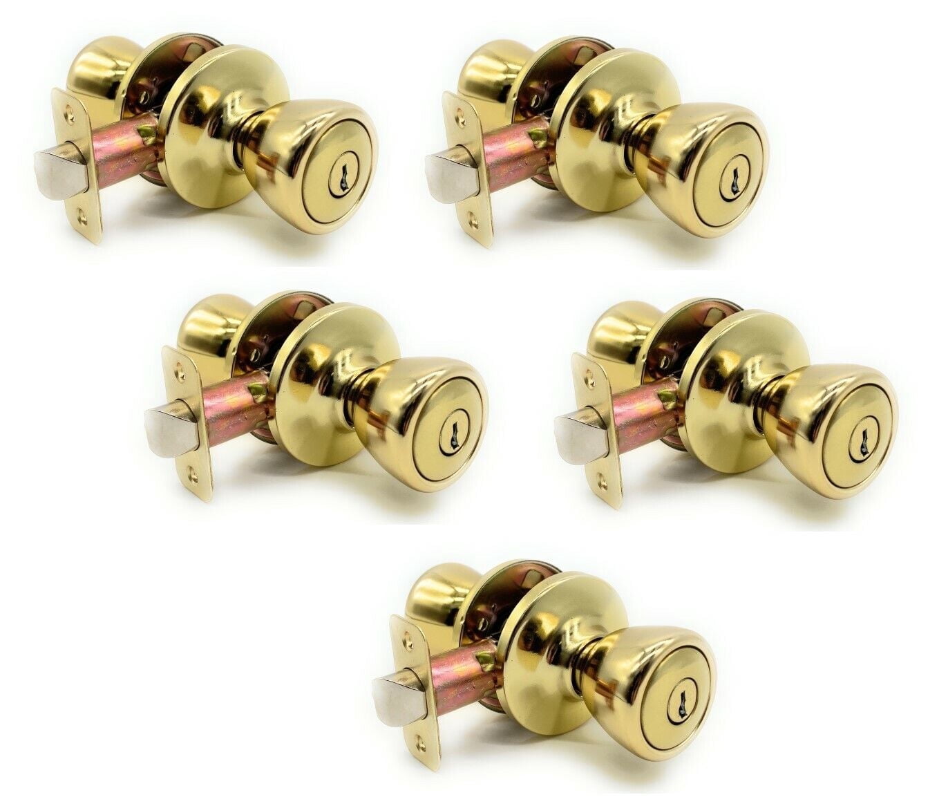 Vault Locks Keyed Alike Entry Door Knob Lock Set, Polished Brass, Adjustable Backset, 1-Piece 5-Pack