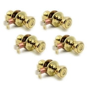 Vault Locks Keyed Alike Entry Door Knob Lock Set, Polished Brass, Adjustable Backset, 1-Piece 5-Pack