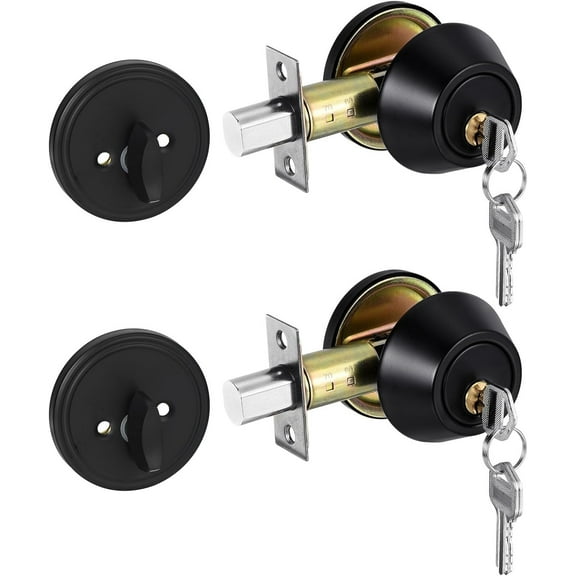 Keyed Alike Entry Door Locks with Single Cylinder Deadbolts, 2 Pack Exterior Door Knob with Lock Front Door Lock Oil-Rubbed Bronze for Inside,