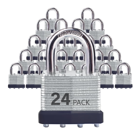 Keyed Alike Laminated Steel Padlocks with Normal Shackle for Sheds, Fences & Lockers (24-Pack)