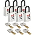 thumbnail image 1 of Lockout Padlock, Keyed Alike, Nylon, White, 1 in Shackle Height, 1 1/4 in Body Width, 6 No. of Keys, 1 of 1