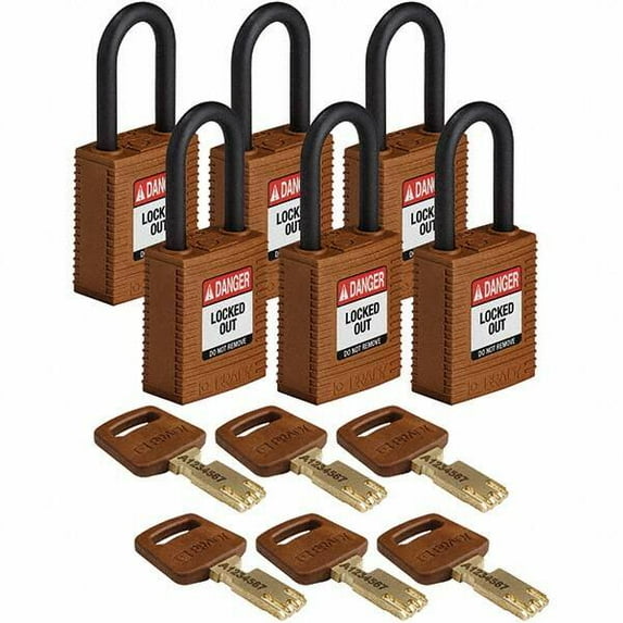 Brady Lockout Padlock,Nylon,Brn,Rectangle,PK6 NYL-BRN-38PL-KA6PK