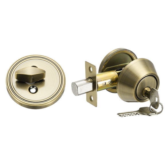 Keyed Alike Single Cylinder Deadbolt Door Lock Round Entry Handle Sets for Door Thickness 1.2-2 Inch (Bronze, Pack of 1)
