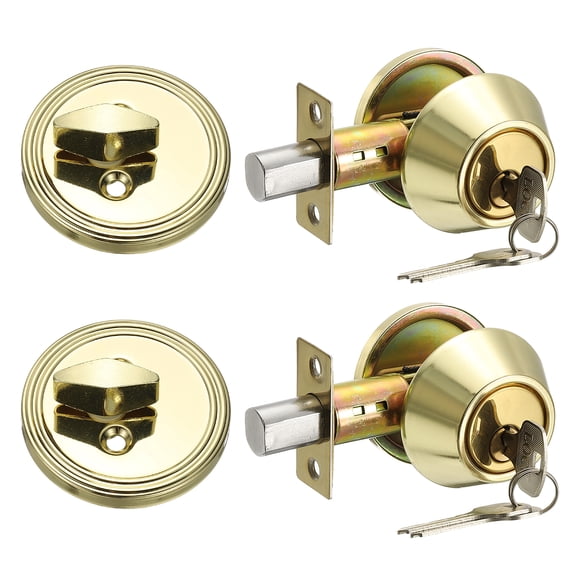 Uxcell Cylinder Deadbolt Door Lock Round Entry Front Door Handle Sets for Door Gold Tone