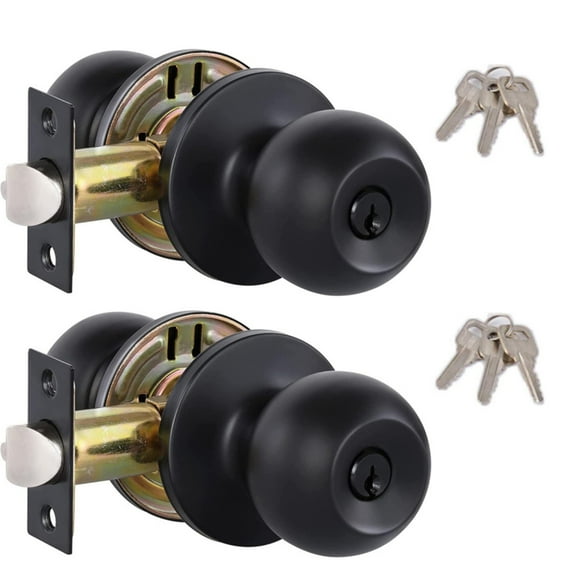 Keyed Entry Door Knob Set (Privacy Deadbolt Lock, Hall Handle), 2Pcs, 2Pcs Black Keyed Entry Door Knob Locks, Standard For Entrance Doors And Security, Meiiso