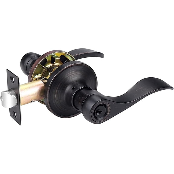 Keyed Entry Door Lock Oil Rubbed Bronze, Right/Left Handed Entrance Door Lockset, Bed/Bath/Front Door Hardware, Interior and Exterior Hardware