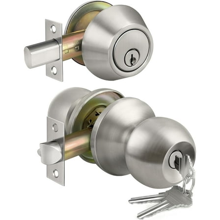 Keyed Same Exterior Door Knob and Single Cylinder Deadbolt Combo Set, Keyed Alike Entry Door Knobs with Lock and Keys for Entrance and Front Door, Satin Nickel