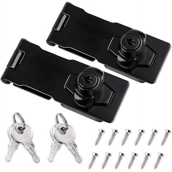 Keyed Hasp, 2 Pack Buckle And 3 Inch Padlock, Two In One Metal Lock With Door Key, For Door/Cabinet/Window (Black)