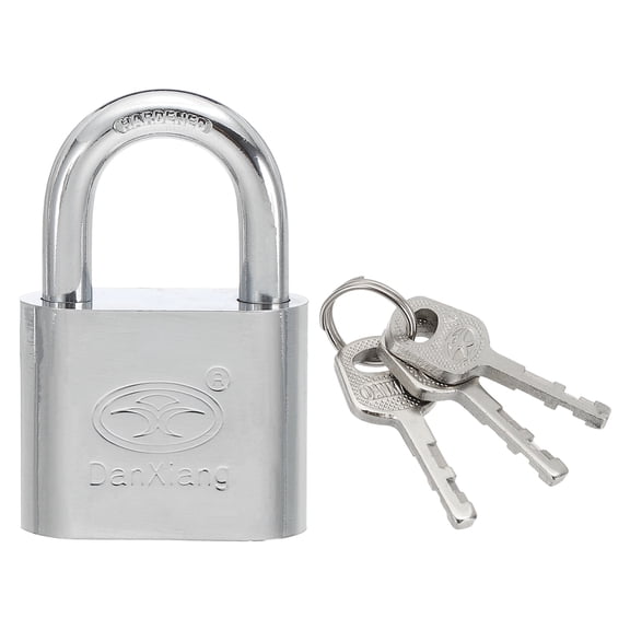 Keyed Padlock, 1.6 Inch Wide Body Steel Pin Tumbler Marine Padlocks Keyed Different for Outdoor Gate Fence Hasp Cabinet Toolbox Storage Gym Locker, Silver with 3 Keys(60mm)