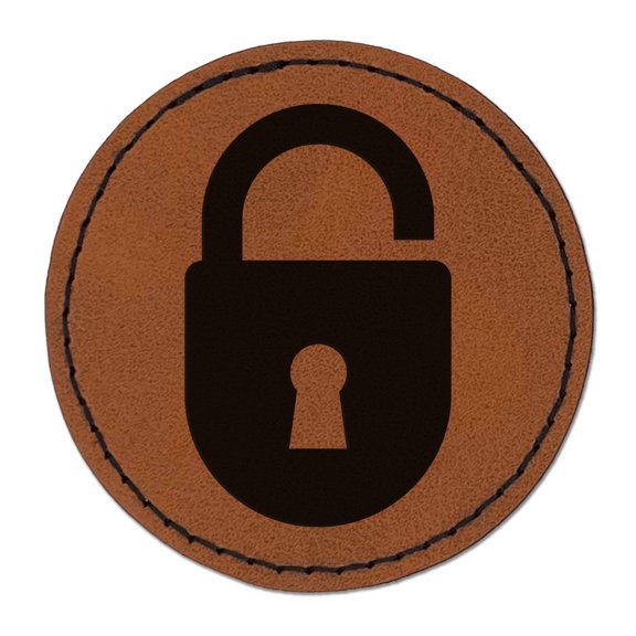 Keyed Padlock 2.5" Faux Leather Round Engraved Iron-On Patch - Brown