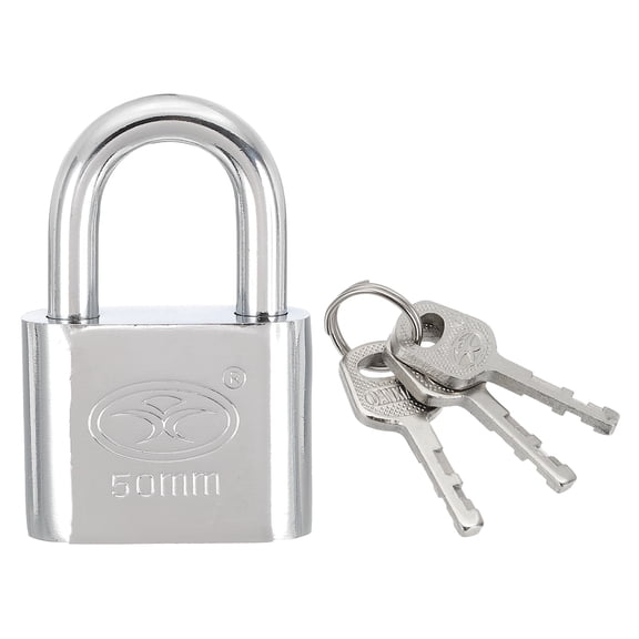 Keyed Padlock, 2 Inch Wide Body Steel Pin Tumbler Marine Padlocks Keyed Different for Outdoor Gate Fence Hasp Cabinet Toolbox Storage Gym Locker, Silver with 3 Keys(74mm)