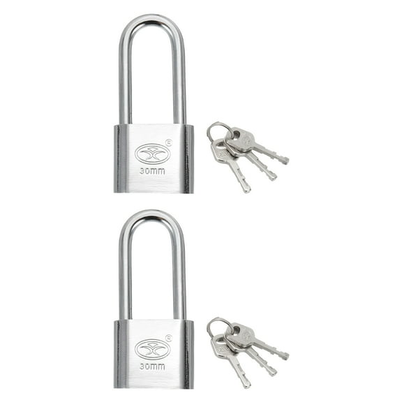Keyed Padlock, 2Pcs 1.2 Inch Wide Body Steel Pin Tumbler Marine Padlocks Keyed Different for Outdoor Gate Fence Hasp Cabinet Toolbox Storage Gym Locker, Silver with 3 Keys(68mm)
