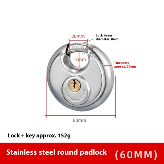Keyed Padlock, Stainless Steel Discus Locker Lock Heavy Duty Locks with Keys,, Gym Storage Locker (1 Pack)-60mm