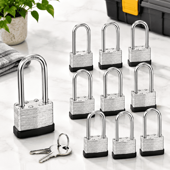 Keyed Padlocks Laminated Steel Padlock Alike Locks With Same Keys Long Shackle Pe Plastic Hoop This Pad Lock Materials 10 Pack