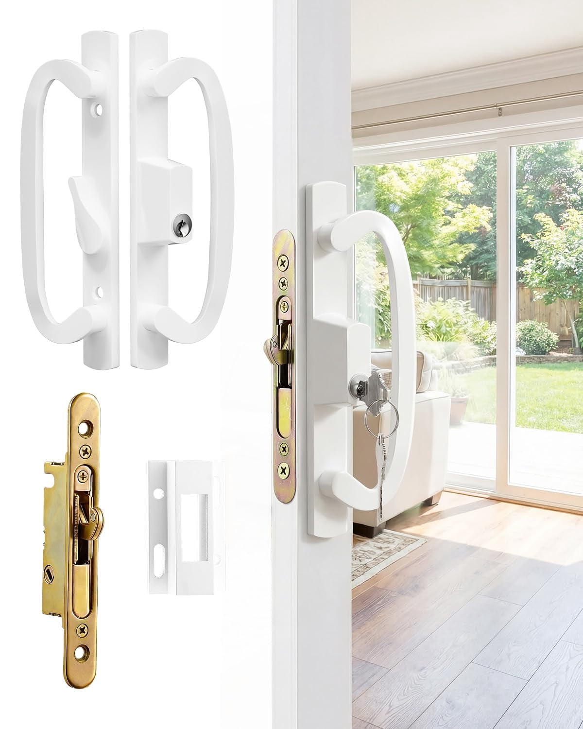 Keyed Sliding Patio Door Handleset, 45° Keyway, 3-15/16