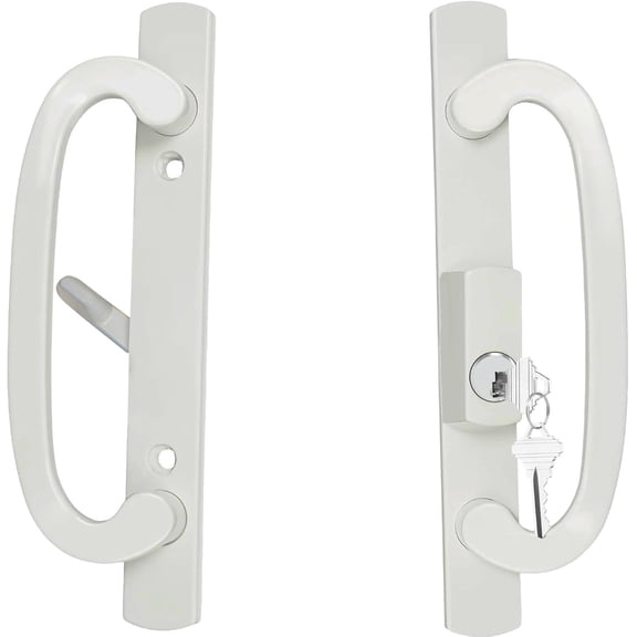 Keyed Sliding Patio Glass Door Handle Set Fits for Truth Legacy & Sash Controls P/N #2265, 45 Keyway w/o Mortise Lock, 3-15/16" Hole Centers, Non-Handed, White Diecast, A/B Position