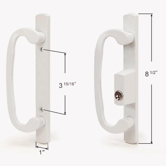 Keyed Sliding Patio Glass Door Handle Set Fits for Truth Legacy & Sash Controls P/N #2265, 45 Keyway w/o Mortise Lock, 3-15/16" Hole Centers, Non-Handed, White Diecast, A/B Position