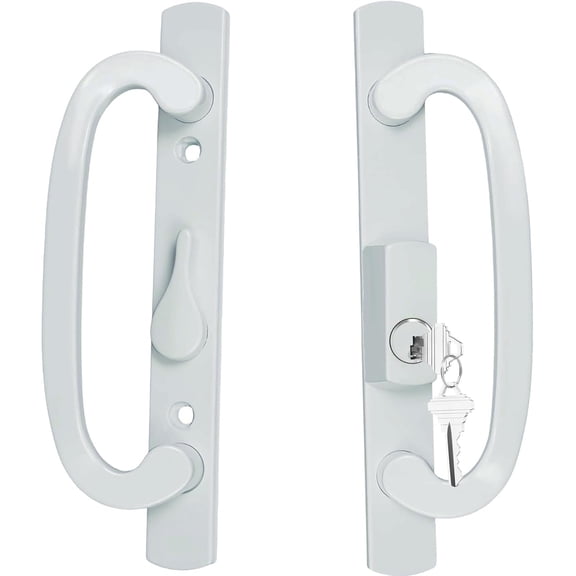 Keyed Sliding Patio Glass Door Handle Set Fits for Truth & Sash Controls P/N #2265, 45? Keyway w/o Mortise Lock, 3-15/16" Hole Centers, Non-Handed, White Diecast, B Position
