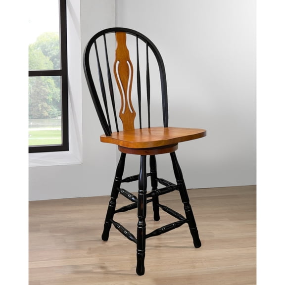 Keyhole Barstool - 24 Inch Counter Height - Black & Rustic Cherry Finish