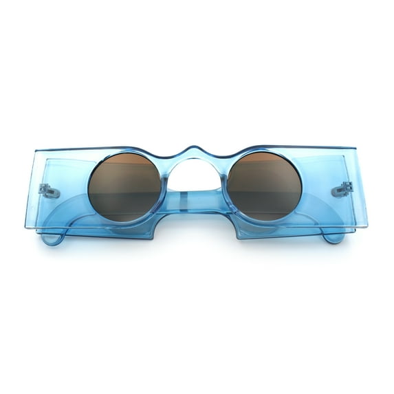 Keyhole Bridge Rectangle Bar Shape Round Circle Lens Hipster Sunglasses Blue - Brown