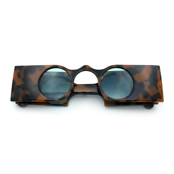Keyhole Bridge Rectangle Bar Shape Round Circle Lens Hipster Sunglasses Tortoise - Green