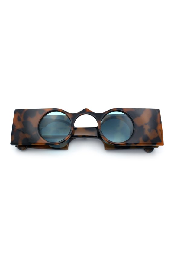Keyhole Bridge Rectangle Bar Shape Round Circle Lens Hipster Sunglasses Tortoise - Green