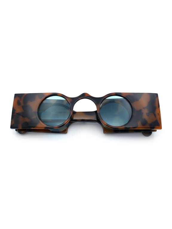 Keyhole Bridge Rectangle Bar Shape Round Circle Lens Hipster Sunglasses Tortoise - Green