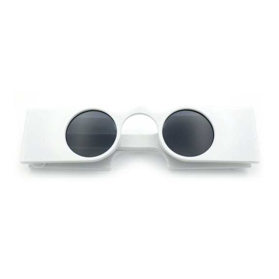 Keyhole Bridge Rectangle Bar Shape Round Circle Lens Hipster Sunglasses White - Black