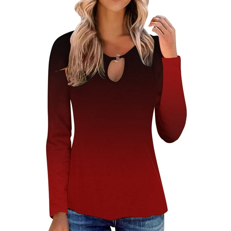 Keyhole Neck Pullover Loose Tunic Trendy Western Tops for Women ss