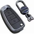 thumbnail image 1 of Keyless Brown Flip Key Fob Cover for Audi Q3 Q7 A3 A1 TT R8 Metal Leather Key Case Shell with Keychain,Black, 1 of 7