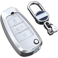 thumbnail image 1 of Keyless Brown Flip Key Fob Cover for Audi Q3 Q7 A3 A1 TT R8 Metal Leather Key Case Shell with Keychain,White, 1 of 7
