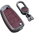 thumbnail image 1 of Keyless Brown Flip Key Fob Cover for Audi Q3 Q7 A3 A1 TT R8 Metal Leather Key Case Shell with Keychain,Wine Red, 1 of 7