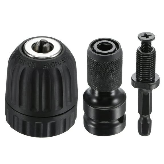 Keyless Drill Chuck 0.8-10mm Capacity 3/8-24UNF Thread with Hex Shank Adapter 1/2" Quick Release Socket Square Converter