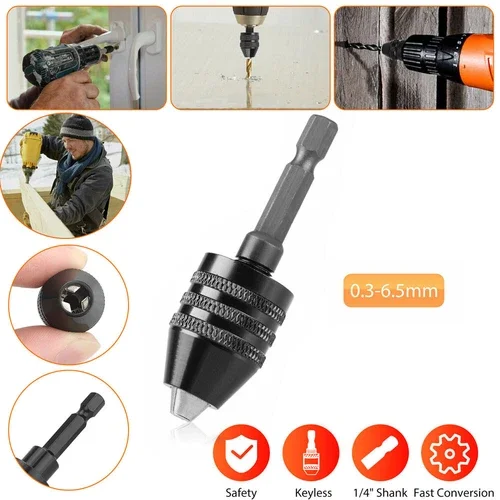 Keyless Drill Chuck Electric Drill Bits Tools 1/4" Hex Shank Quick Change Driver