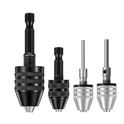 Keyless Drill Chuck Kits,4pcs Small Drill Chuck Change Adapter W/ 1/4,1/8,1/16 Inch Hex and Round Shanks,Electric Drill Conversion Chuck Set Power DIY Tools Mechanics Gift for Machinist