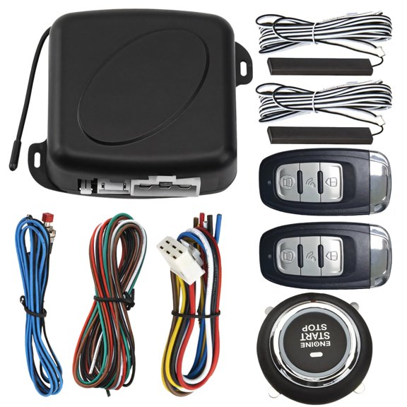 Keyless Entry Car Kit, One-Button Start System, Universal 12V Car Ignition Remote, Silicon Button, Max Control Distance 98.43-262.47 ft (30-80 m), Includes Remote Control and Receiver